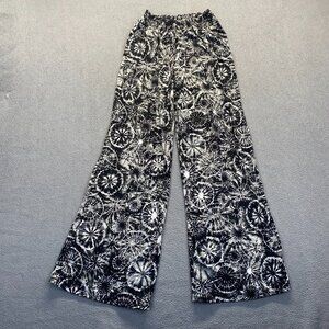 Karen Brooks Pants Womens Black Mid Rise Wide Leg Pockets,Large,USA,Elastic Wais